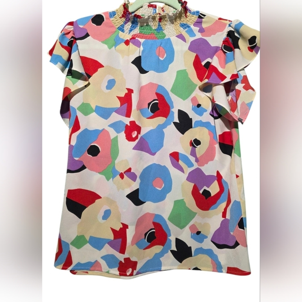 THML Colorful Ruffle Sleeve Women's Top Size Small PTP 20 Length 24 - Picture 2 of 5